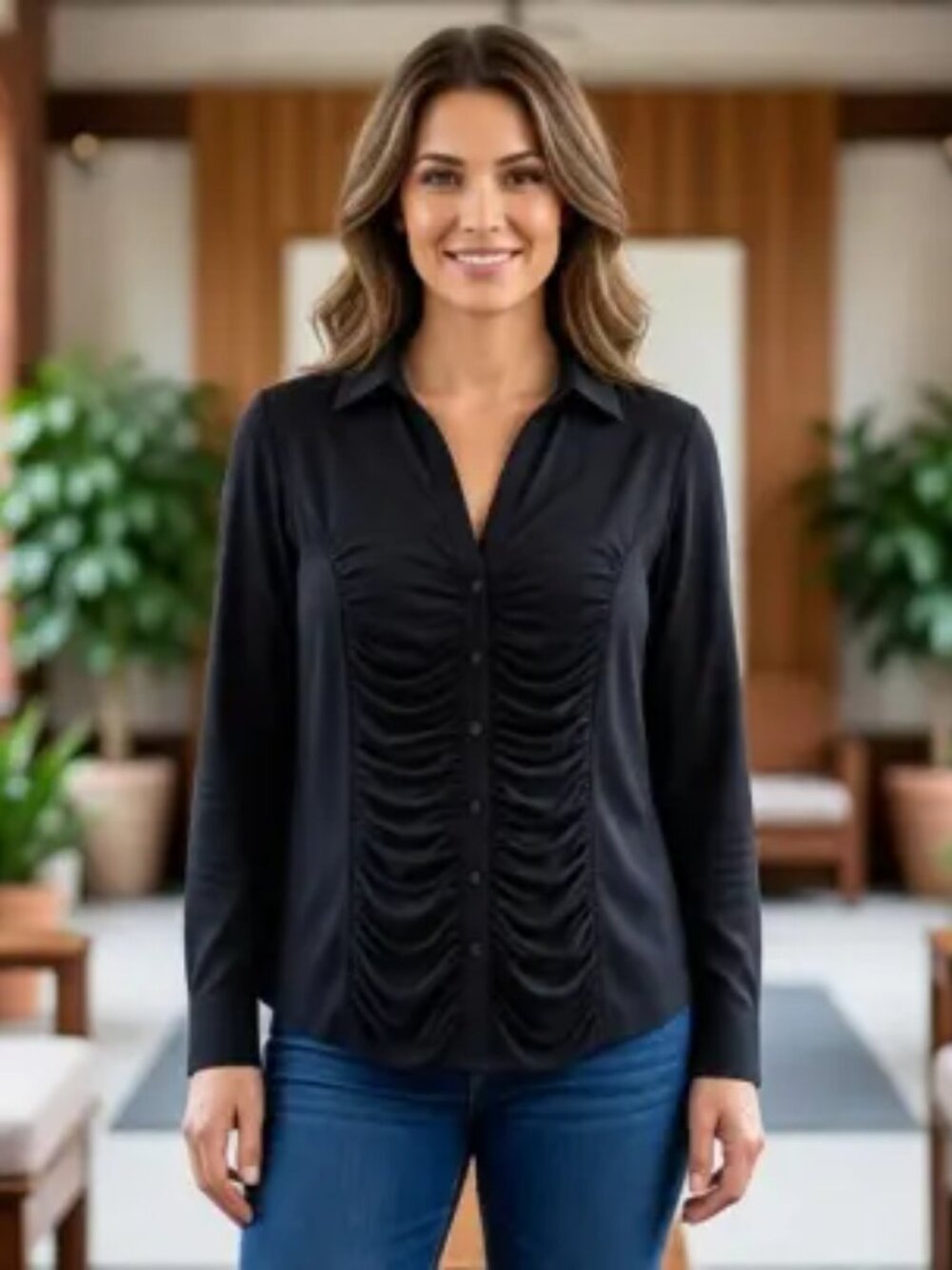 Paisley Sky Womens XL Black Blouse Classic Elegant Preppy